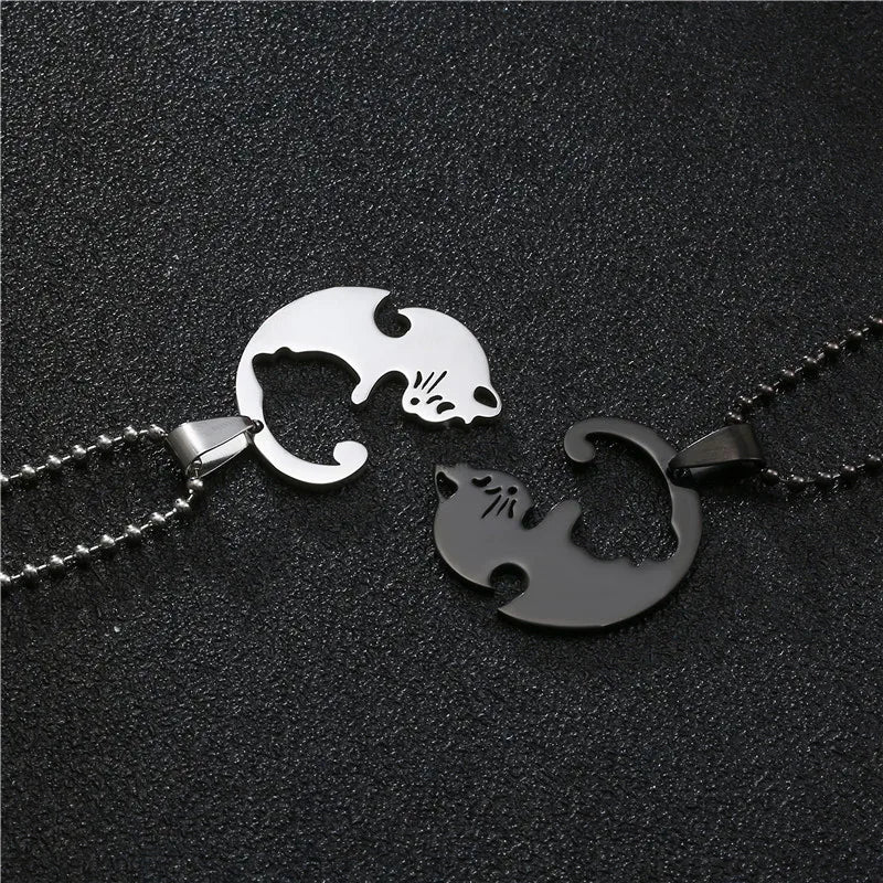 love cat love couple necklace pair of stitching male and female pendant