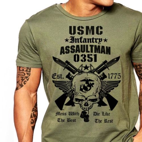 US Marines Infantry Assaultman T shirt men  army short sleeve casual tee L