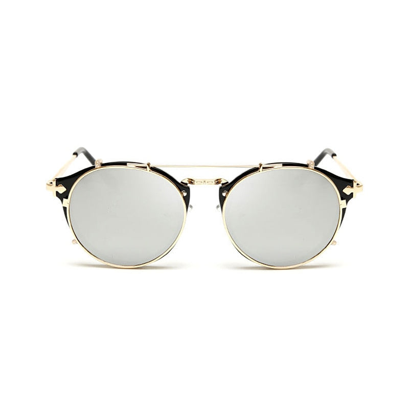Happy Clip On  Removable Round Glasses Steampunk Sunglasses