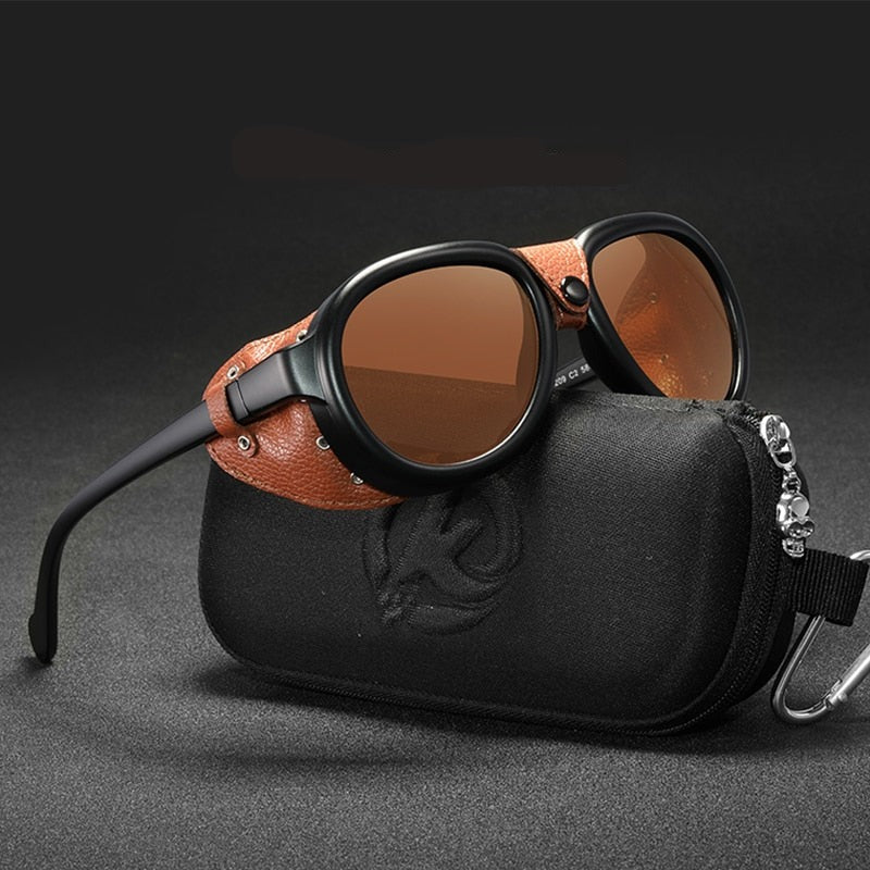 Steampunk Men and Women Soft Leather  Pilot Sunglasses