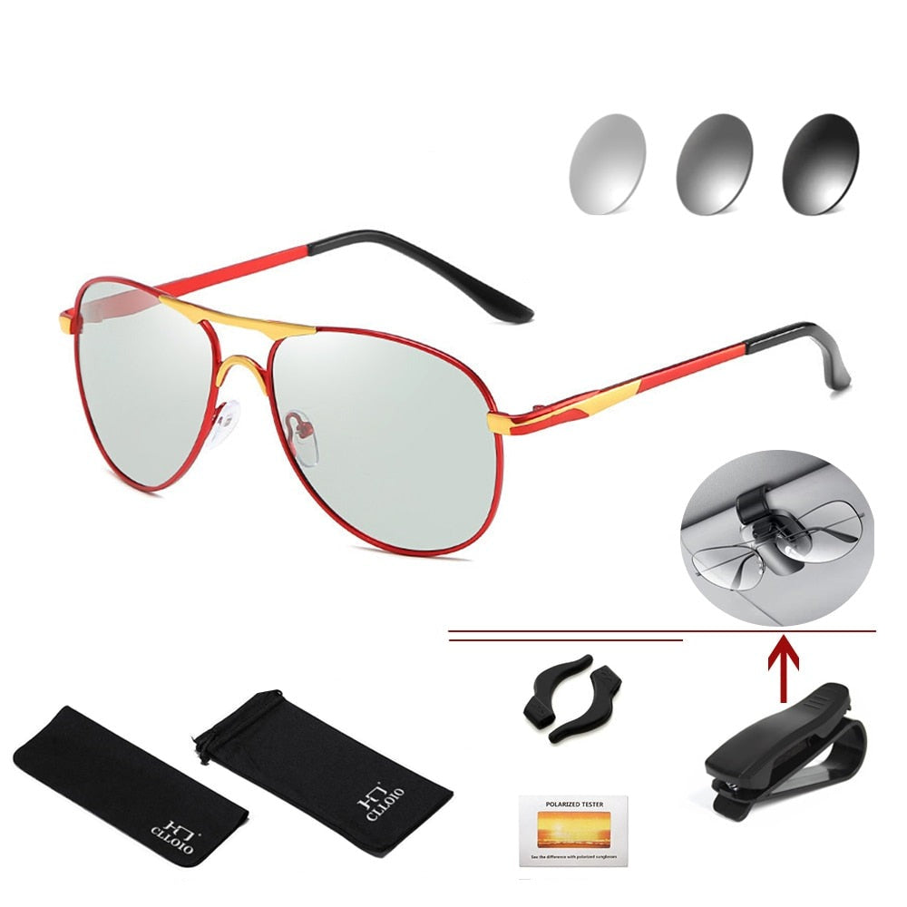 Photochromic Sunglasses Polarized Pilot Vintage Sun Glasses  Eyewear