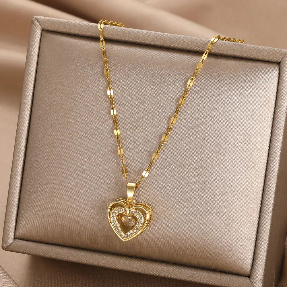 Delicate Enamel Heart Pendants Necklaces for Women Fashion Jewelry Valentine's Gifts