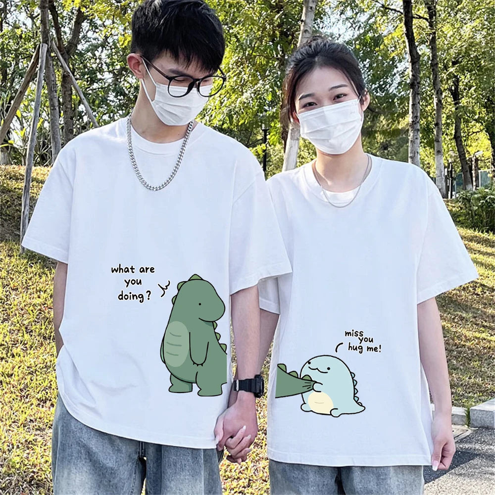 Dinosaur Matching Couple T-Shirt Casual Loose Short Sleeved Tshirt