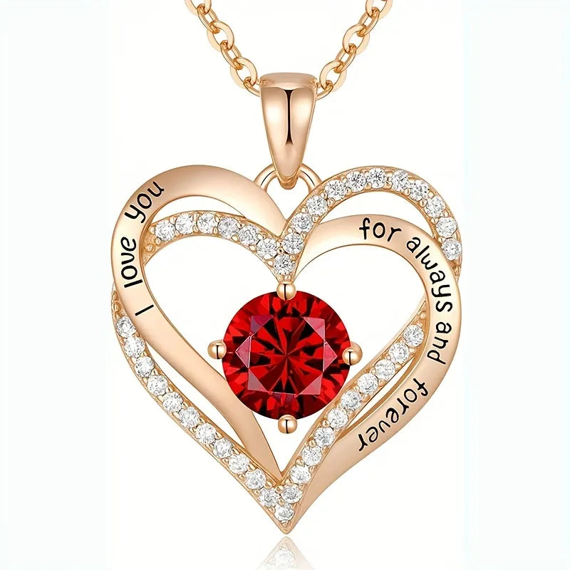 Luxury Red Zircon Pendant Necklaces With Rose Flower Gift Box For Girlfriend