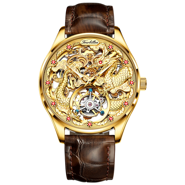 Genuine Tourbillon Watches Top Brand Luxury Gold color Men's WristWatch
