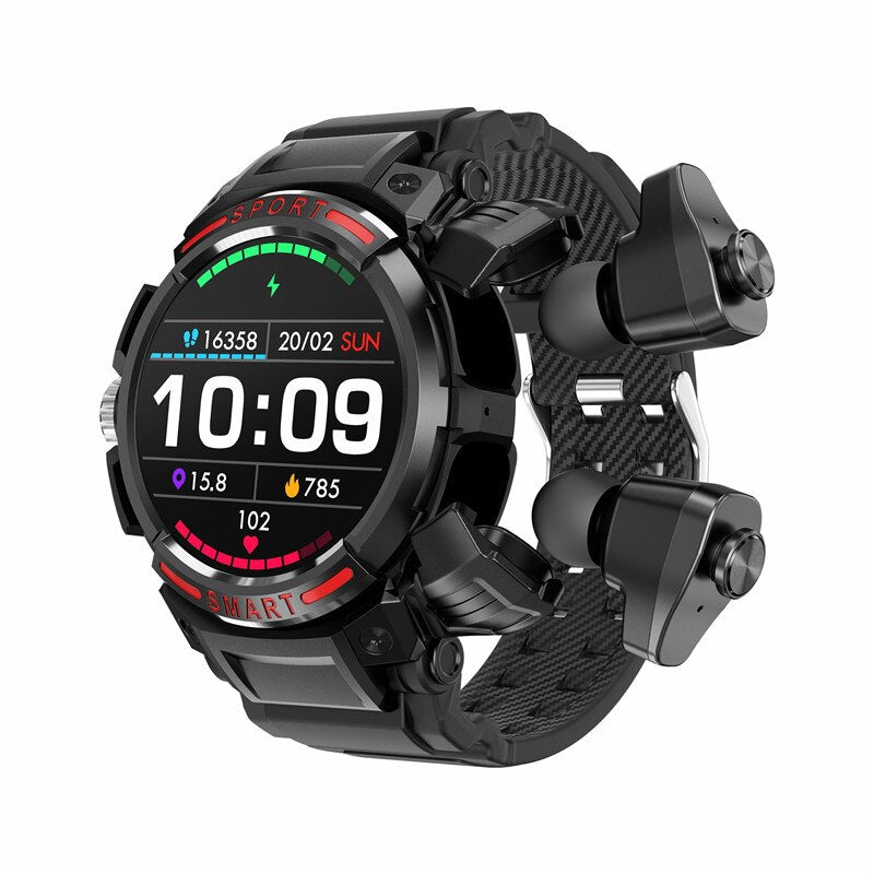 2 in 1 Men TWS Earbuds AMOLED  Tracker Music Sports Fitness Smart watch