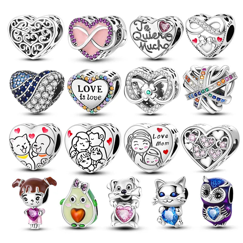 925 Silver Heart-shapeLove Beads Charms Fit Original Pandora Bracelet