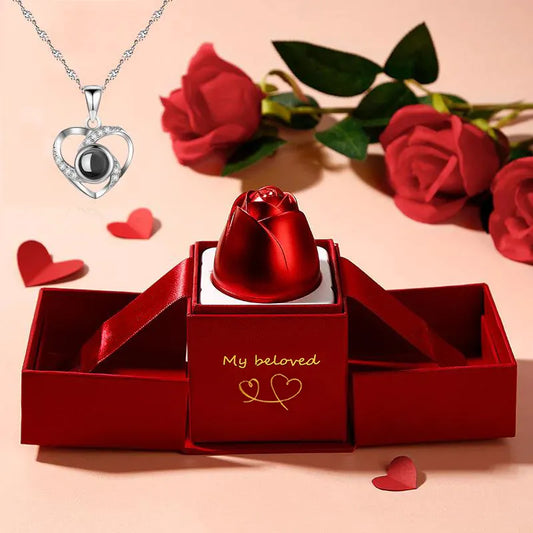Love Heart Projection Necklace With Exquisite Rose Gift Box I Love You Pendant