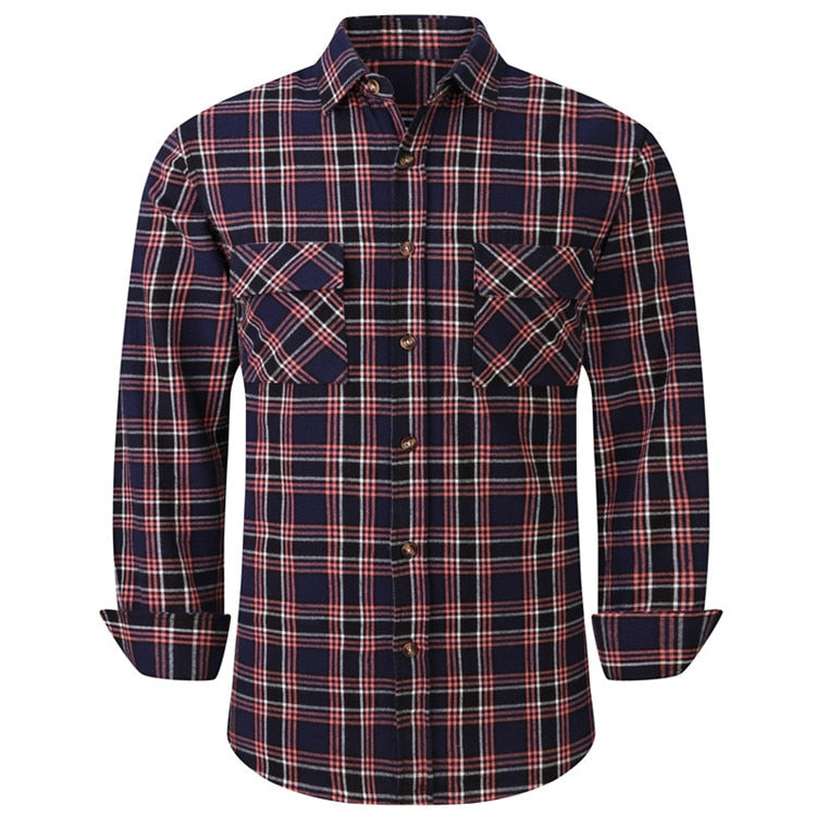 Plaid Flannel Shirt Male Regular Fit Casual Long-Sleeved Shirts