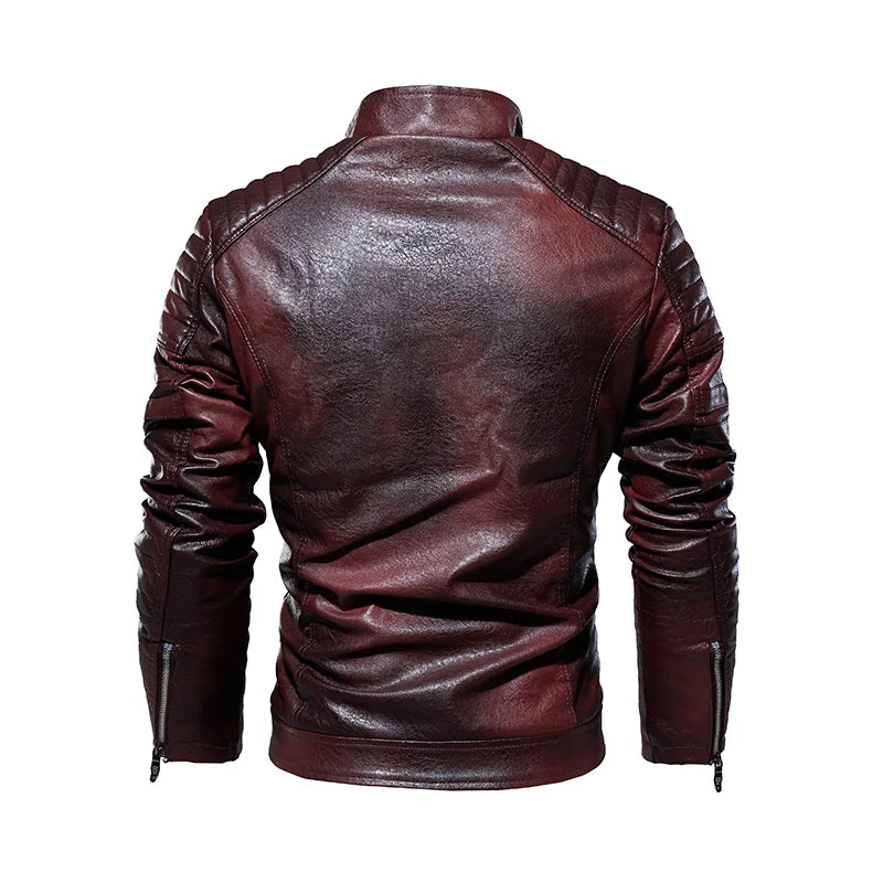Men Winter Fleece Motorcycle Faux Leather Jacket