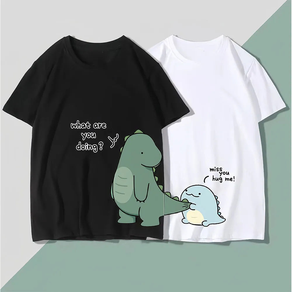 Dinosaur Matching Couple T-Shirt Casual Loose Short Sleeved Tshirt