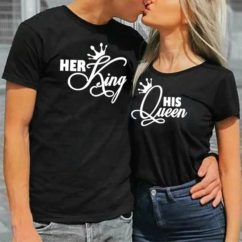 Her King His Queen Couples T Shirt Crown Print Couple Tshirt  Tops Lovers Tee Shirt