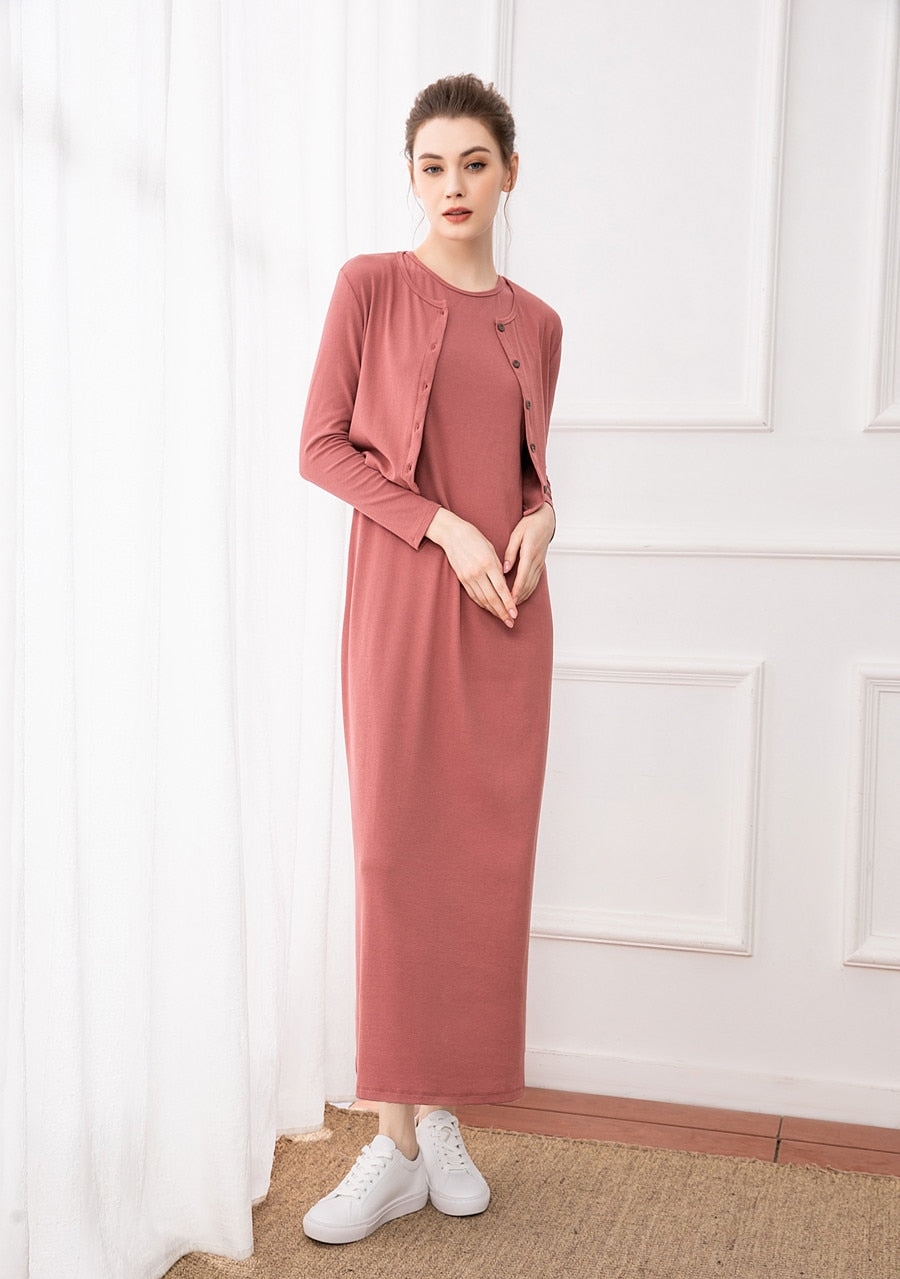 spring summer woman cardigan and near Ankle Length long dress