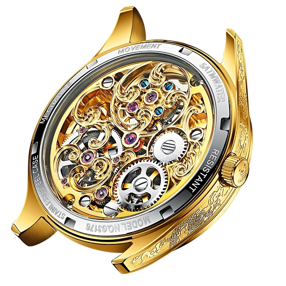 Genuine Tourbillon Watches Top Brand Luxury Gold color Men's WristWatch