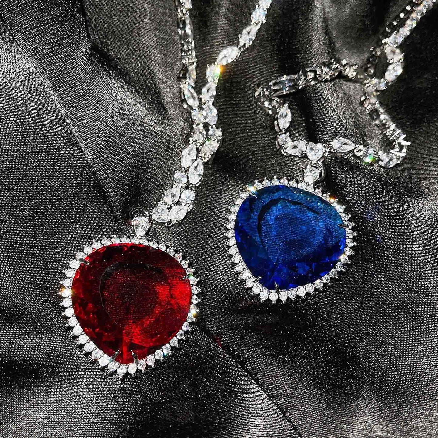 Blue Red TITANIC Heart of the Ocean Necklaces Crystal Chain Pendant Necklace