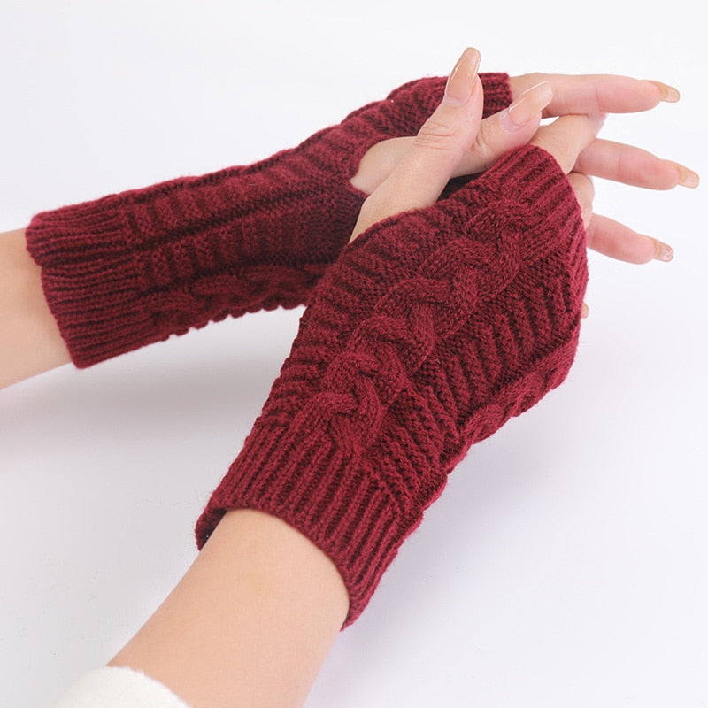 Fashion Warmer Winter Women Gloves Stylish Hand Gloves Girl Arm Crochet Knitting Hollow Heart Mitten Warm Fingerless Gloves