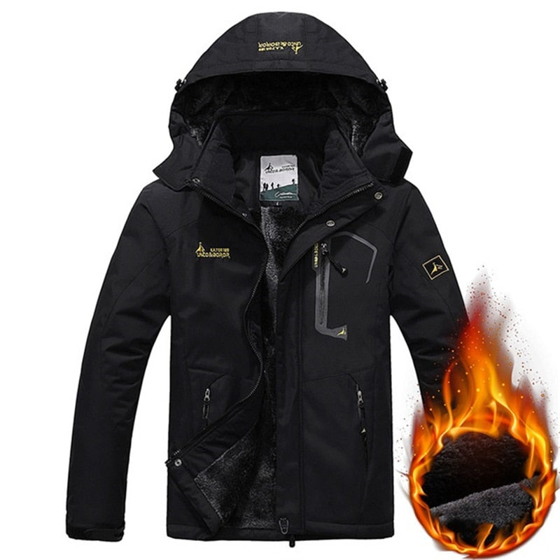 Winter  Men Waterproof Thermal Thick Warm  Hooded Windbreaker Fleece Jacket