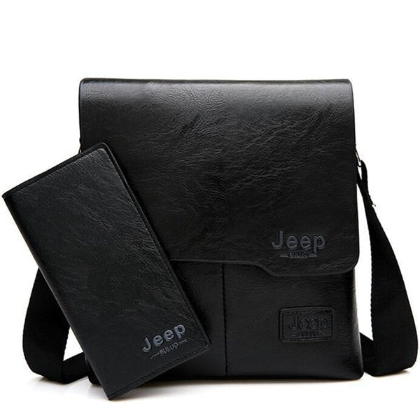 2PC/Set Men Leather Messenger Shoulder Bag Business Crossbody Casual Bag