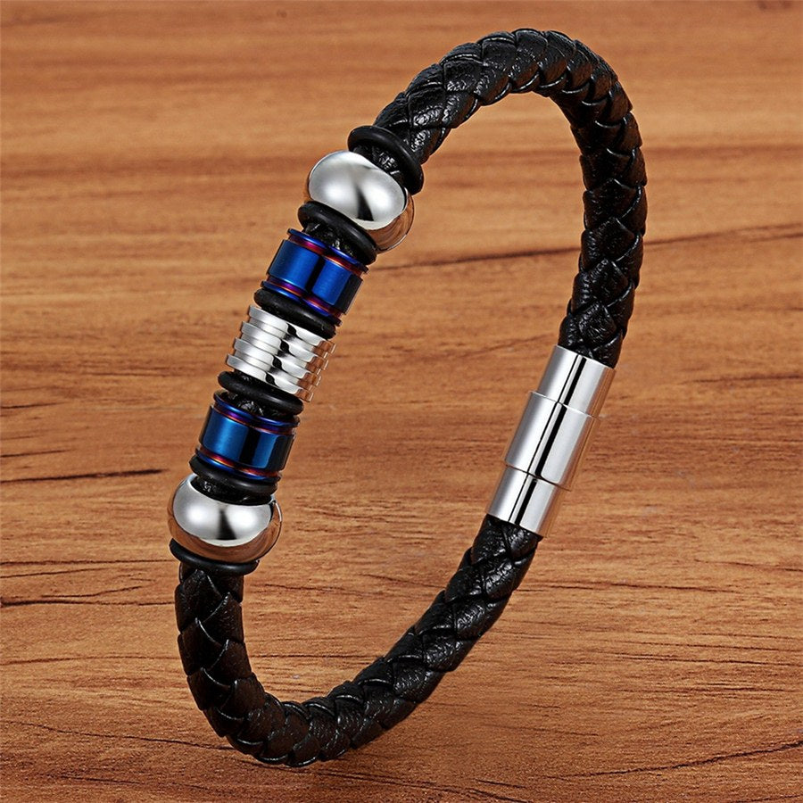 Fashion Stainless Steel Charm Magnetic  Men Leather Bracelet