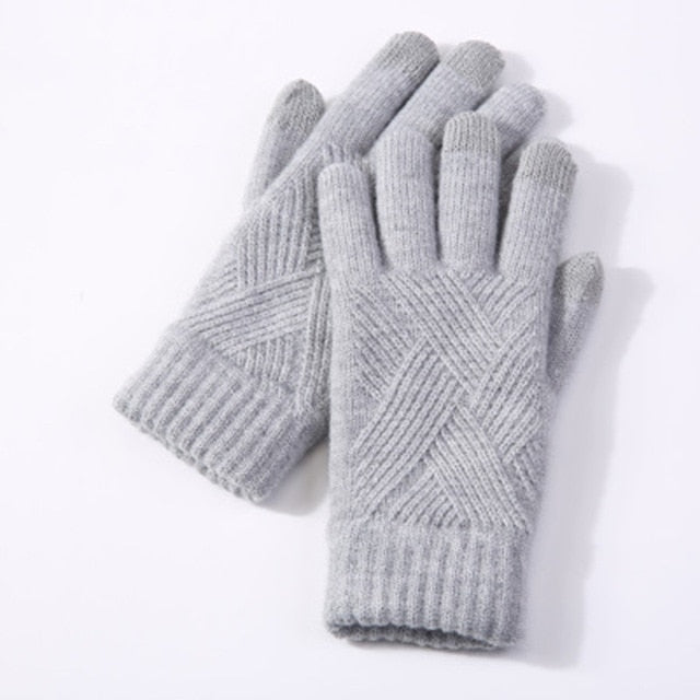 Winter Double Layer Warm Knit  Mitten Woolen Touch Screen  Cycling Driving Gloves