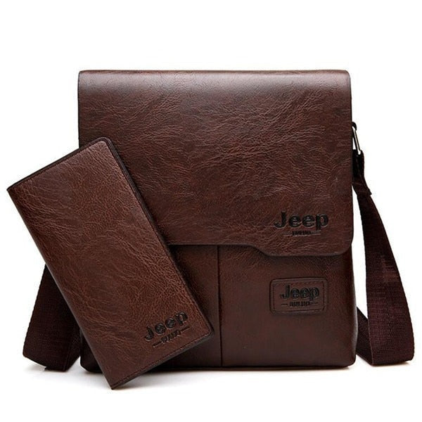 2PC/Set Men Leather Messenger Shoulder Bag Business Crossbody Casual Bag