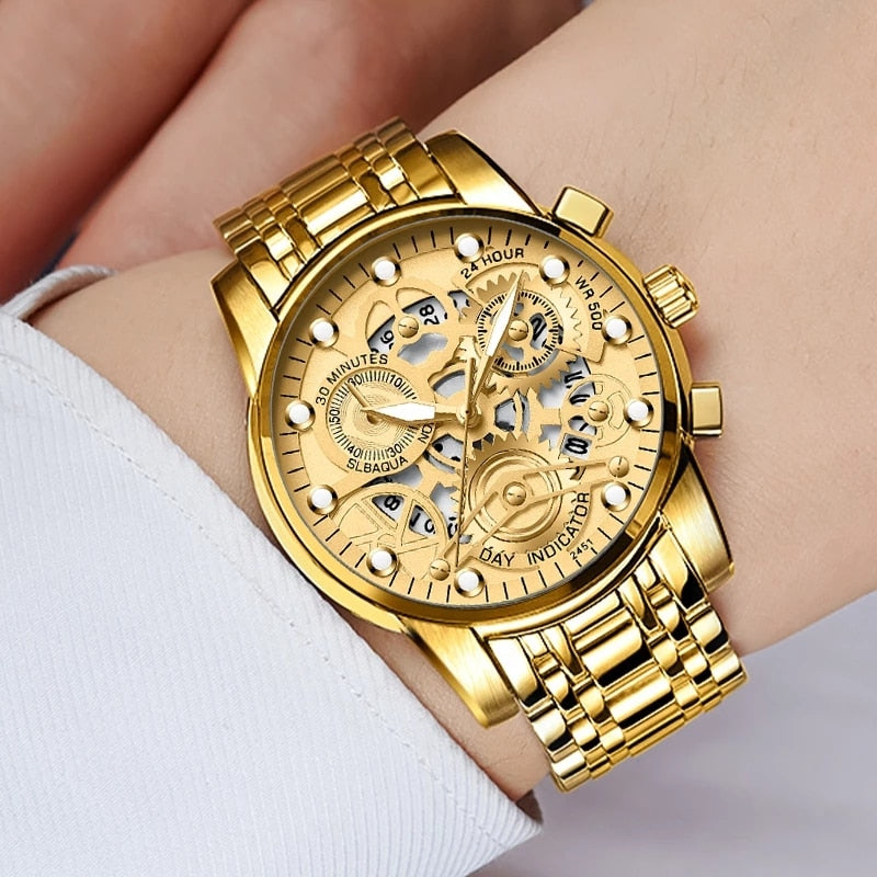 Skeleton Design Fashion Mechanical Style Stainless Steel Business men Watch