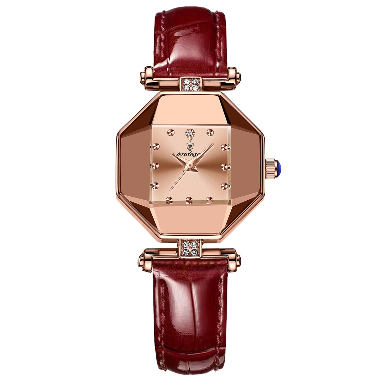 Fashion Square Diamond  Leather Quartz Waterproof Ladies Wristwatch