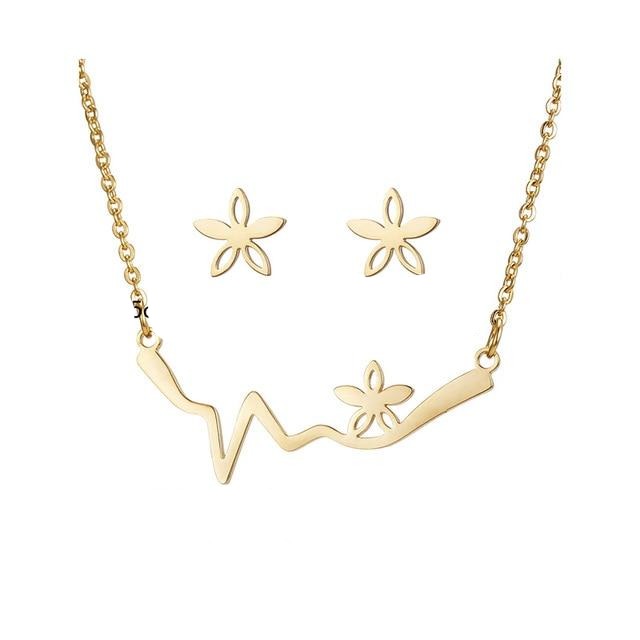 Cute Cat Butterfly  8 Stars Heart Pendant Jewelry Set Necklace Earrings Set