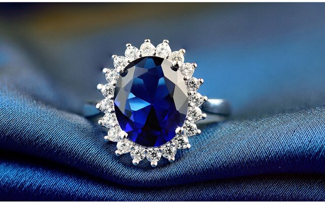 Princess Diana William Kate style Blue Sapphire Silver jewelry Ring For Woman