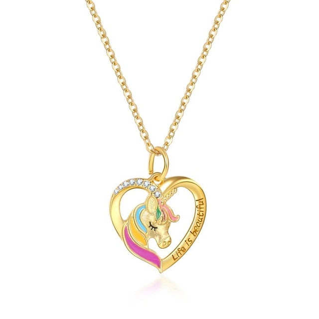 Color Unicorn Necklace Valentine's Day  Gift Horse Drop Pendant