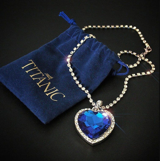 Titanic Heart of Ocean blue heart love forever pendant Necklace + velvet bag