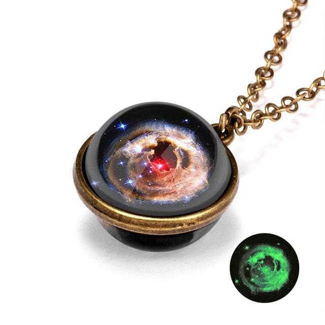 Universe Planet Glass Luminous Double-sided Retro Pendant Necklace