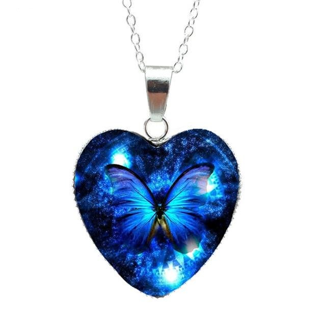 Purple Magic Butterfly Heart Jewelry Pendant Heart Necklace
