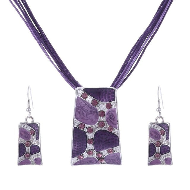Leather Chain Enamel Gem Jewelry Sets for Party Jewelry Set