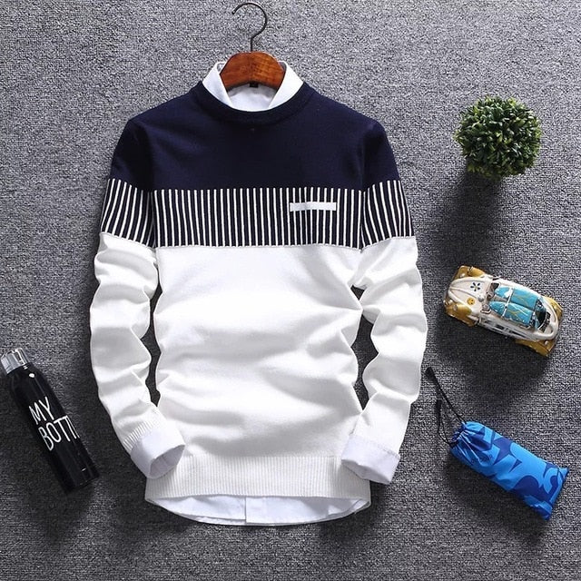 Sweater Men's Winter Pullover Men  Slim Fit Striped Knitted Sweater