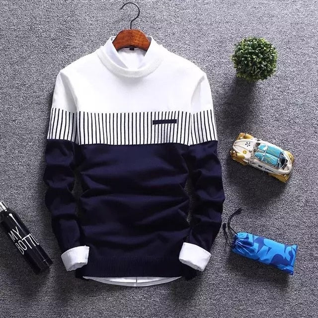 Sweater Men's Winter Pullover Men  Slim Fit Striped Knitted Sweater