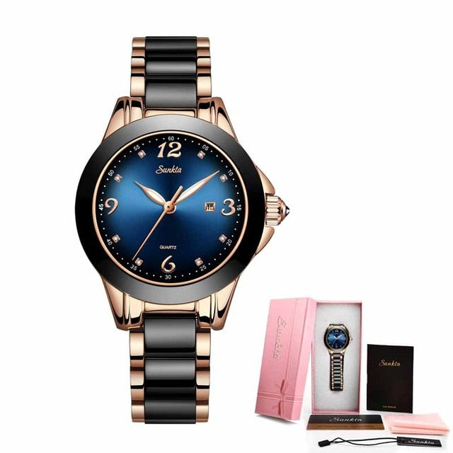 Women Luxury Ceramic And Alloy Bracelet Analog  Wrist watch
