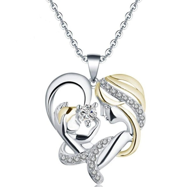 Mom's love,  heart-shaped zircon necklace mom and baby