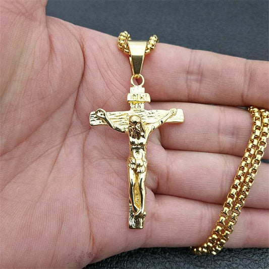 Crucifix Jesus Christ Men Jewelry Stainless Steel  Pendant With Neck Chain