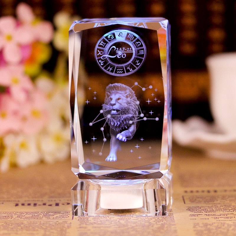 3D Zodiac Sign Star Crystal Cube Laser Engraved Glass Block