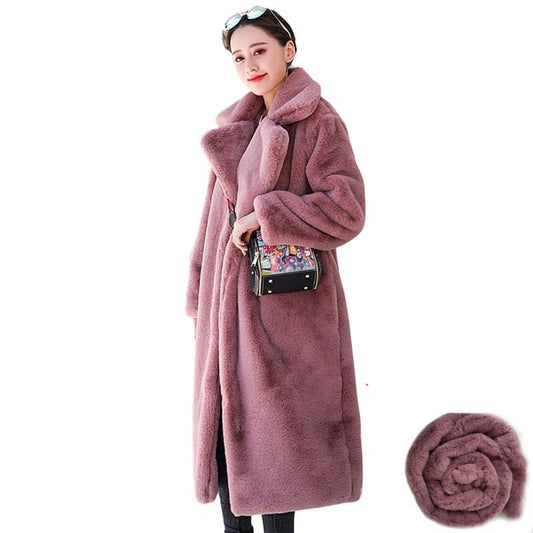 Winter Women  Luxury Long Coat Loose  OverCoat Thick Warm Plus Size Female Plush Coats