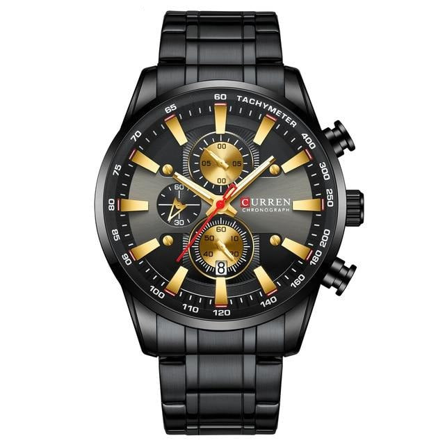 Black Gold Men Fashion Quartz Sports Stainless Steel Male Watch