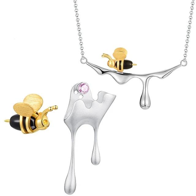 Lotus Fun  Gold Bee and Dripping Honey Pendant Necklace