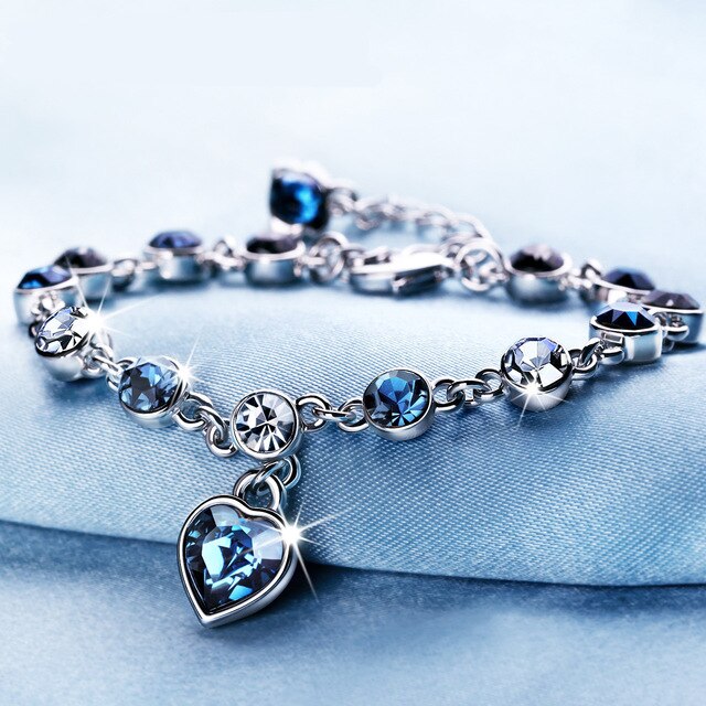 White/blue Crystal Zircon Women Romantic  Heart Bracelet