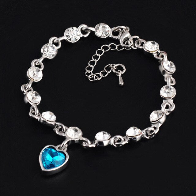 White/blue Crystal Zircon Women Romantic  Heart Bracelet