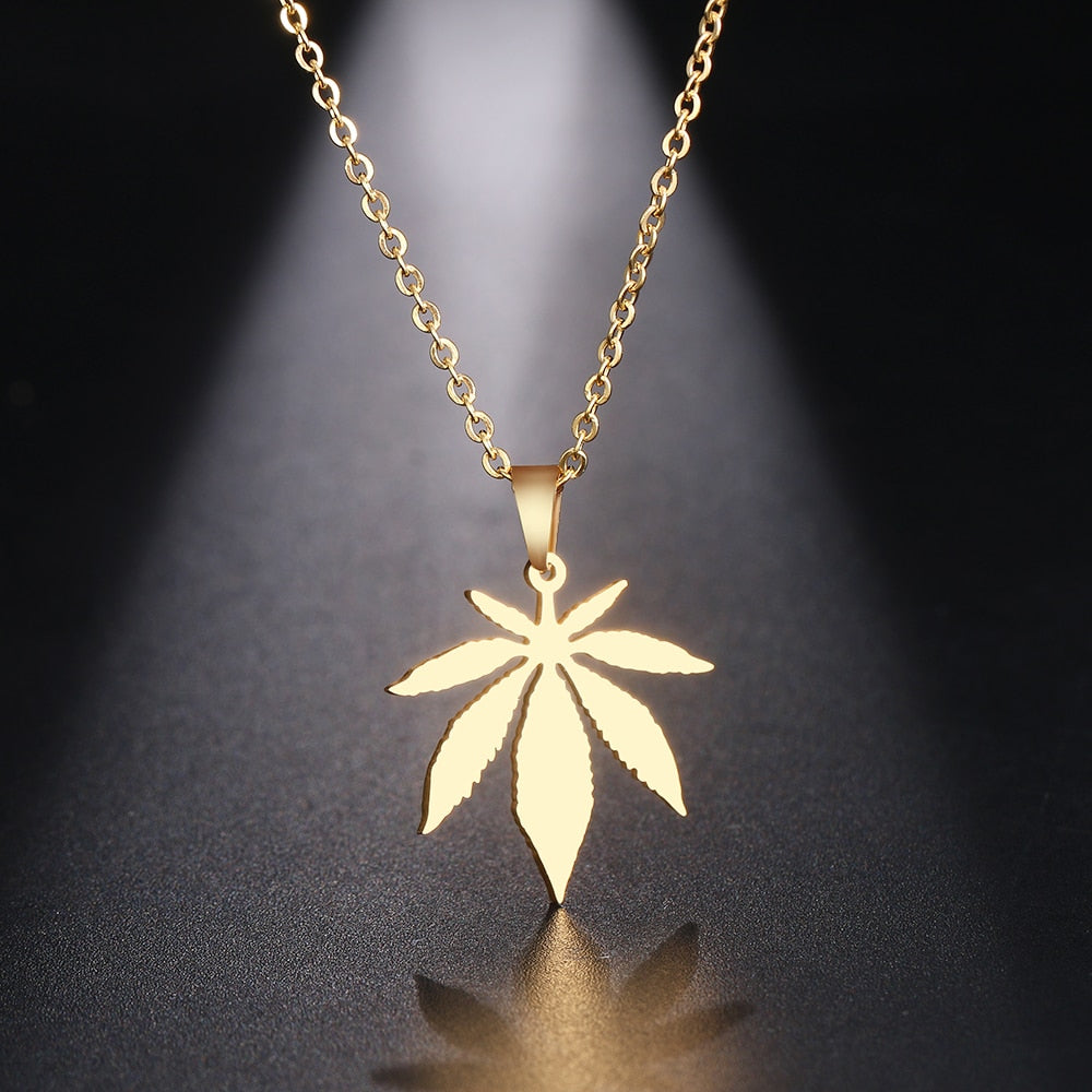 Stainless Steel Necklace For Women Man Maple Leaf Choker Pendant