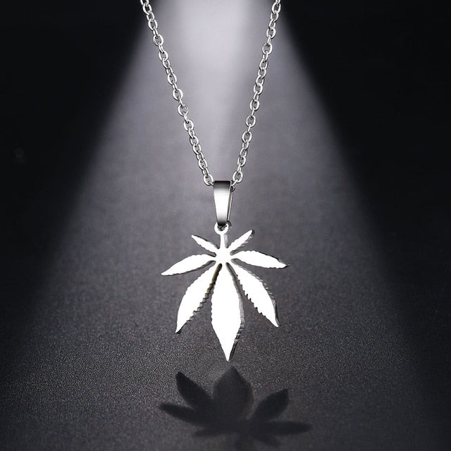 Stainless Steel Necklace For Women Man Maple Leaf Choker Pendant