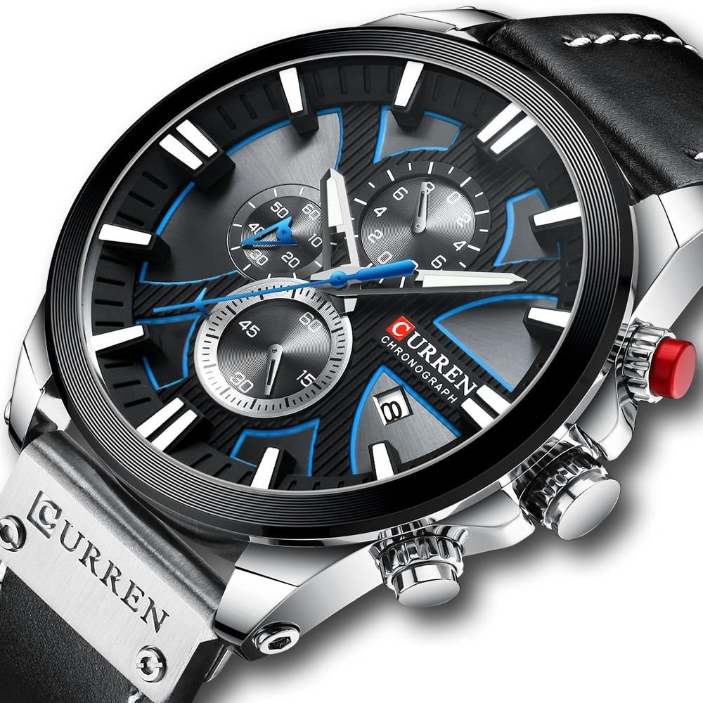 Chronograph Sport Men Quartz  Leather Male Wristwatch