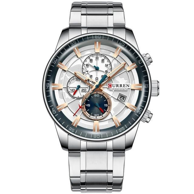 Stainless Steel Luxury Multi-function Chronograph Quartz men Wristwatch