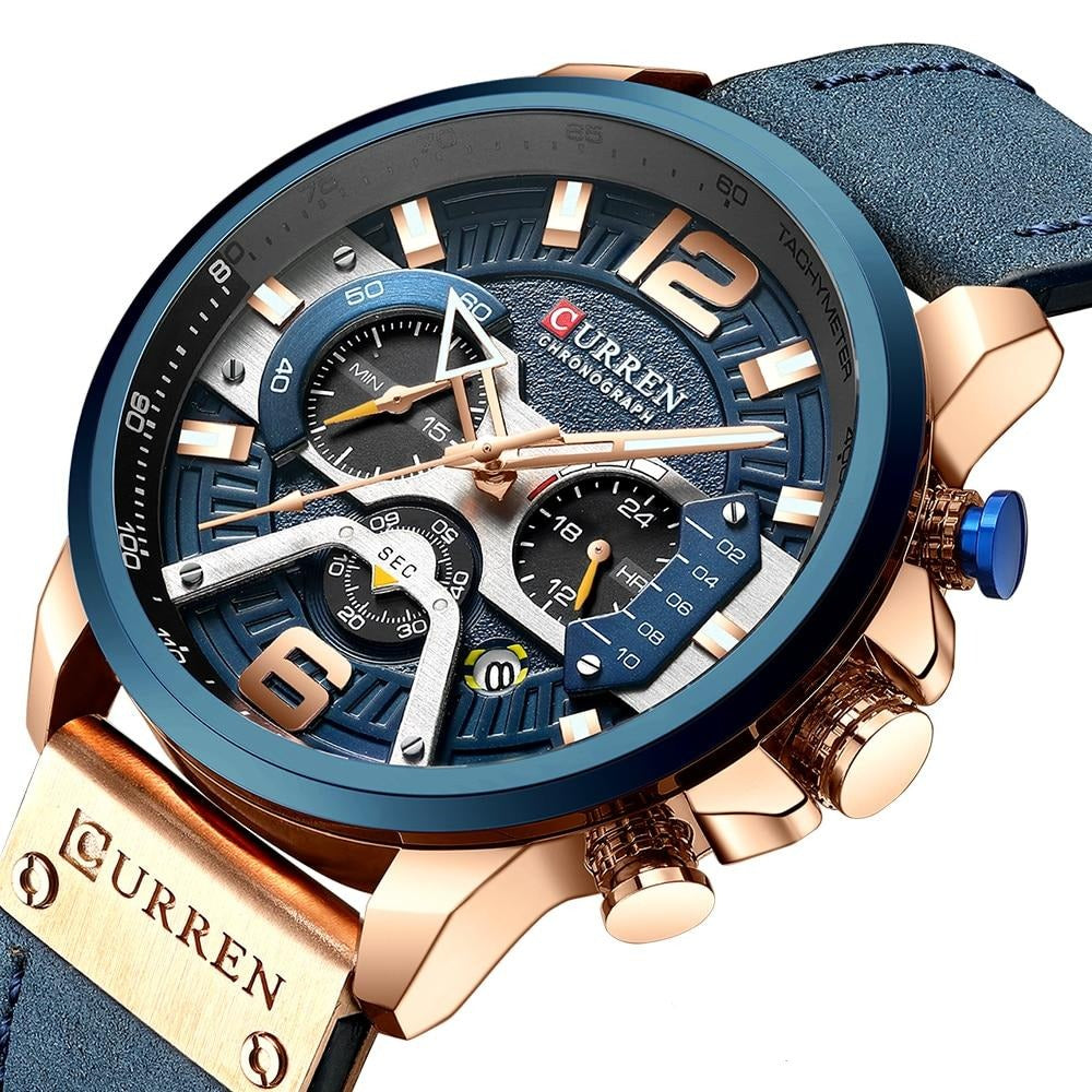 Sports Watch Men Fashion Leather band with Calendar for Men